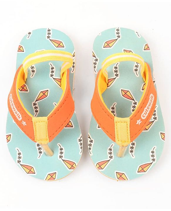 Cute Walk by Babyhug Kite Printed Flip Flops with Back Strap - Light Blue