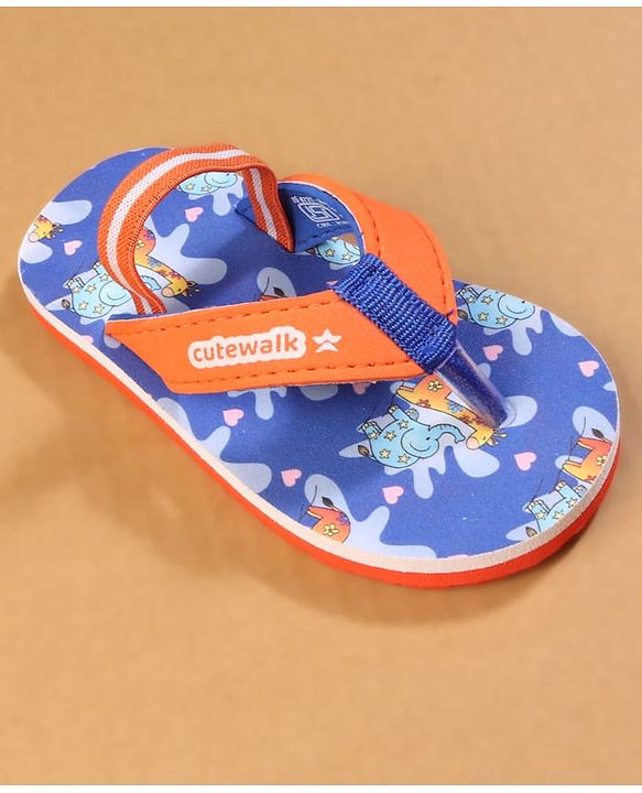 Cute Walk by Babyhug Back Strap Closure Flip Flops with Animal Print - Blue