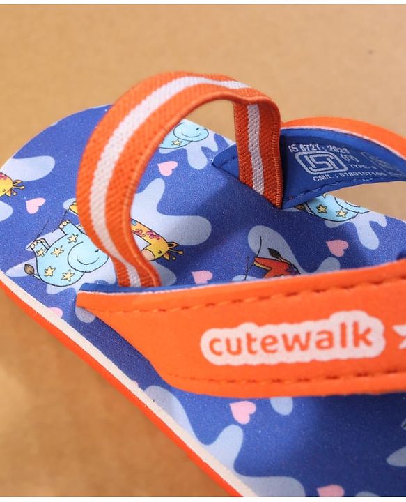 Cute Walk by Babyhug Back Strap Closure Flip Flops with Animal Print - Blue