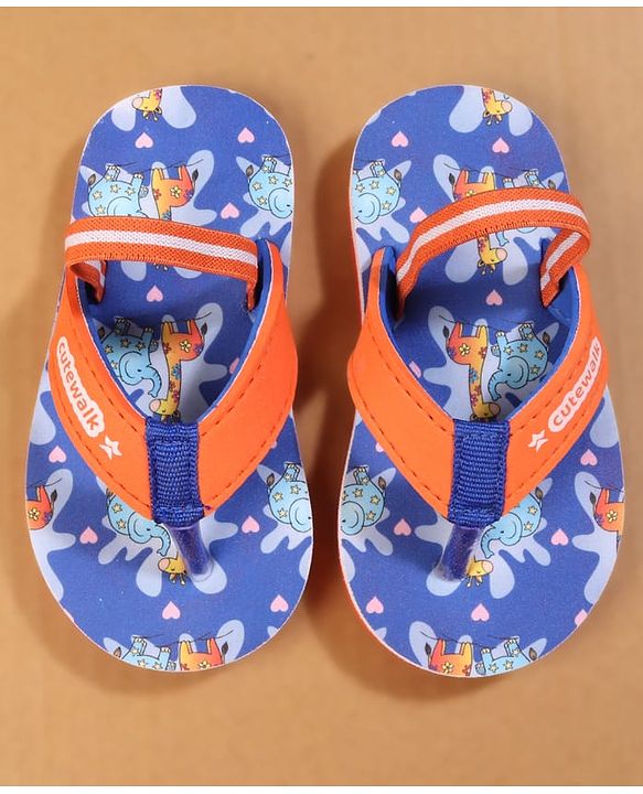 Cute Walk by Babyhug Back Strap Closure Flip Flops with Animal Print - Blue