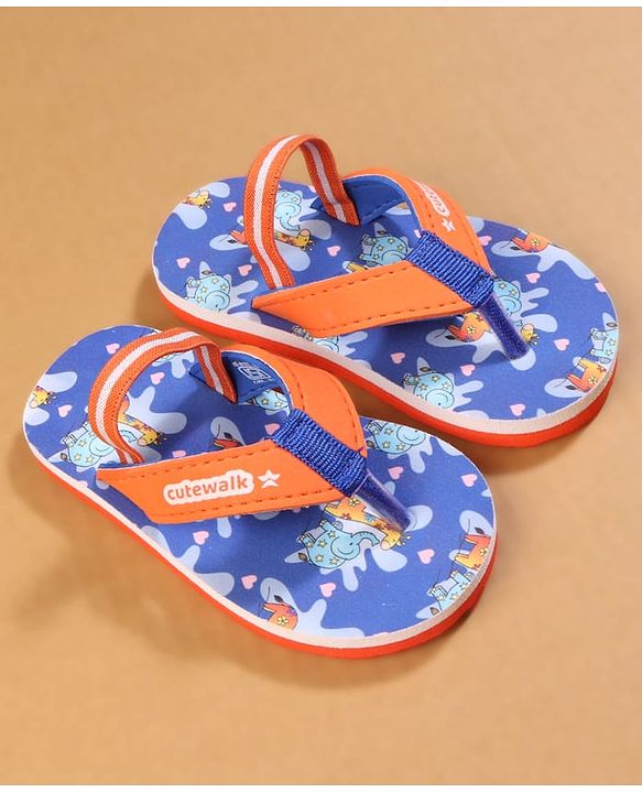 Cute Walk by Babyhug Back Strap Closure Flip Flops with Animal Print - Blue