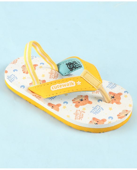 Cute Walk by Babyhug Back Strap Animal Printed Flip Flop - White & Orange