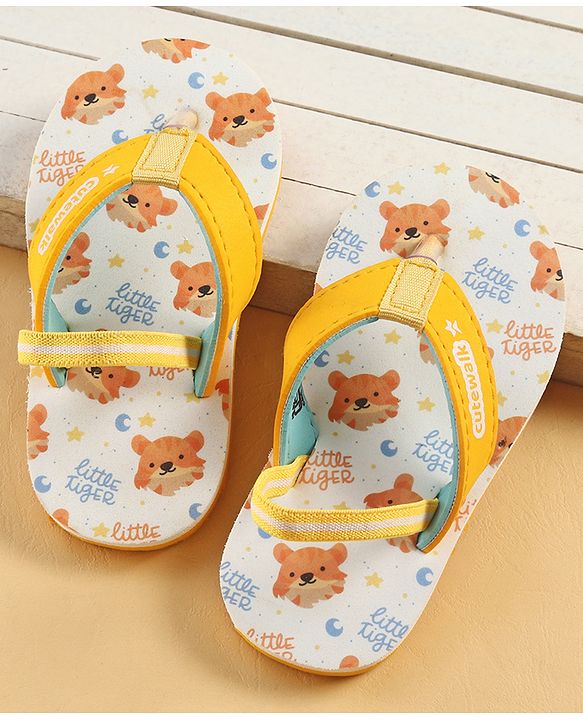 Cute Walk by Babyhug Back Strap Animal Printed Flip Flop - White & Orange