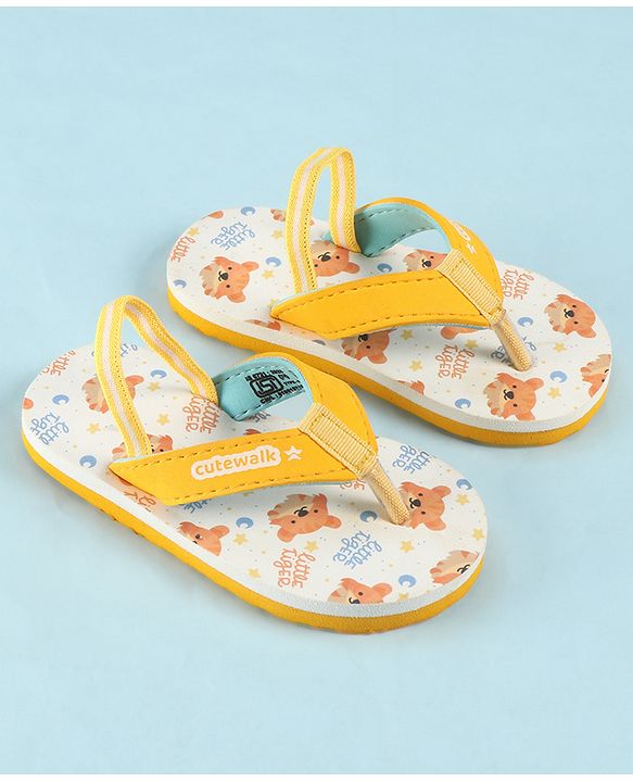 Cute Walk by Babyhug Back Strap Animal Printed Flip Flop - White & Orange