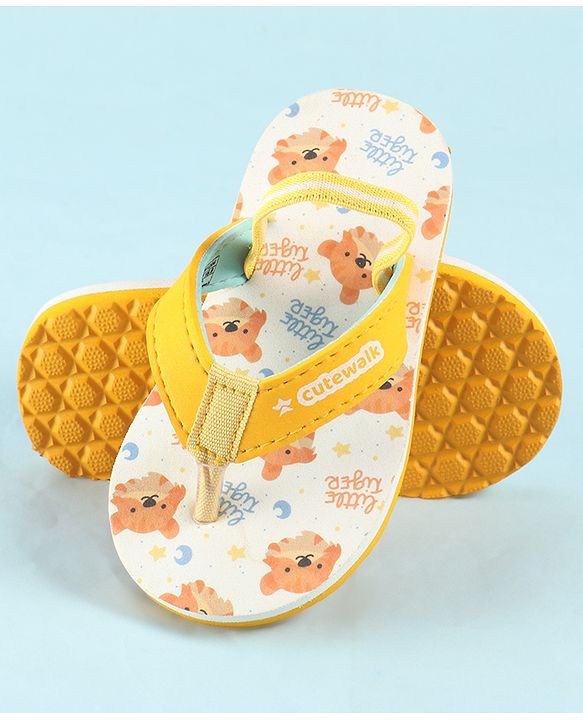Cute Walk by Babyhug Back Strap Animal Printed Flip Flop - White & Orange