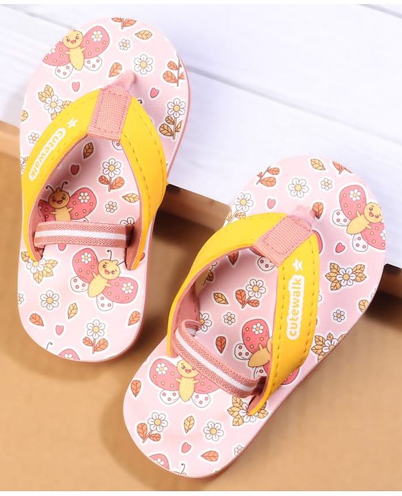 Cute Walk by Babyhug Back Strap Closure Flip Flops with Butterfly Print - Pink