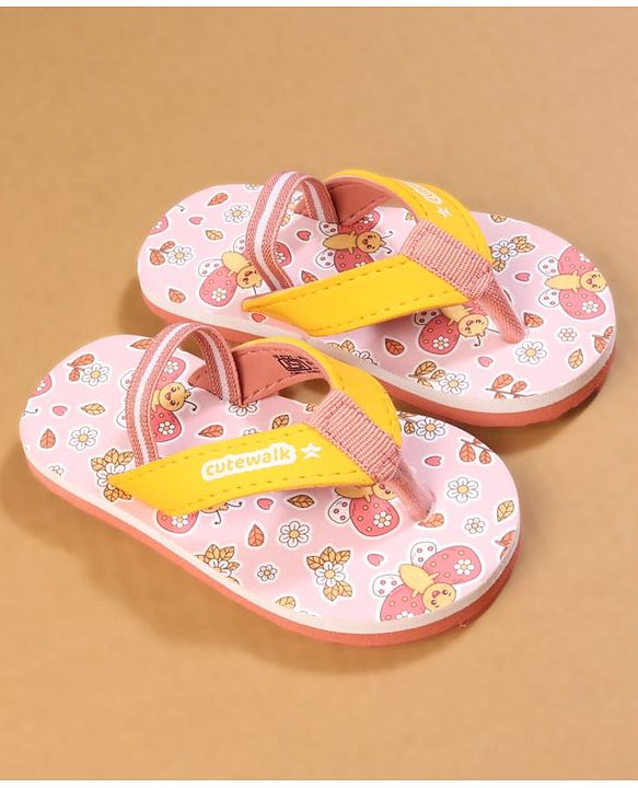 Cute Walk by Babyhug Back Strap Closure Flip Flops with Butterfly Print - Pink