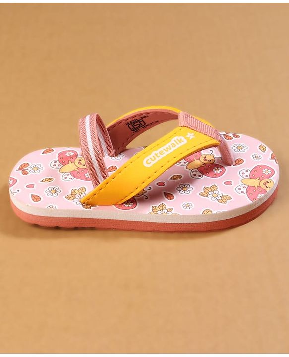 Cute Walk by Babyhug Back Strap Closure Flip Flops with Butterfly Print - Pink