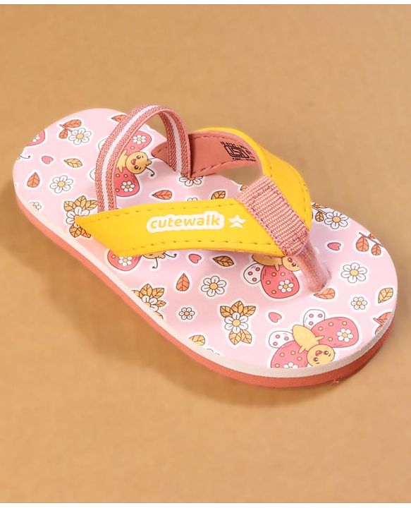 Cute Walk by Babyhug Back Strap Closure Flip Flops with Butterfly Print - Pink