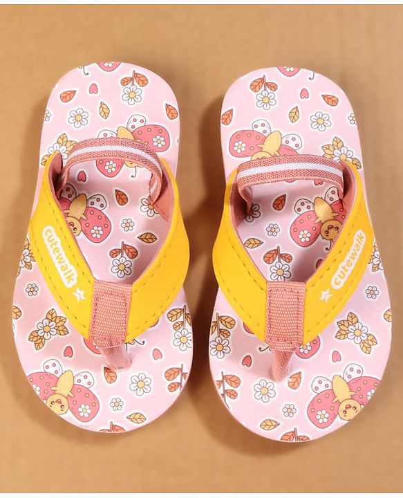 Cute Walk by Babyhug Back Strap Closure Flip Flops with Butterfly Print - Pink