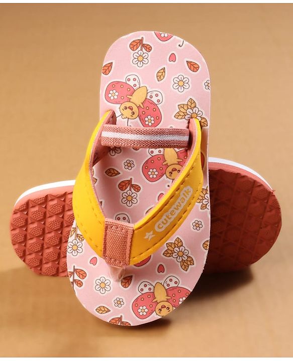 Cute Walk by Babyhug Back Strap Closure Flip Flops with Butterfly Print - Pink