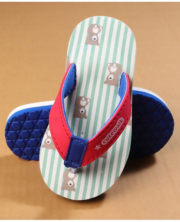 Cute Walk by Babyhug Flip Flops with Teddy Print - Red