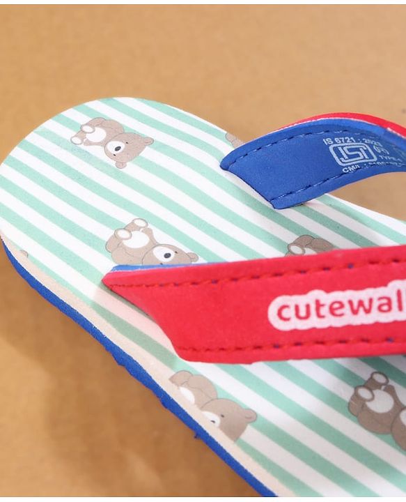 Cute Walk by Babyhug Flip Flops with Teddy Print - Red