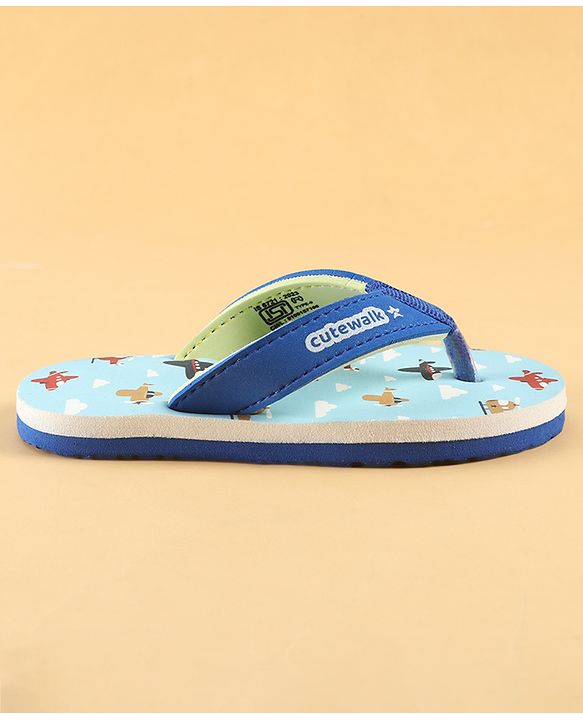 Cute Walk by Babyhug Slip On Aeroplane Printed Flip Flops - Blue