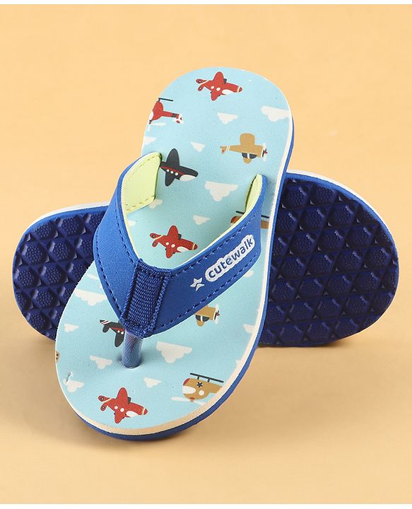 Cute Walk by Babyhug Slip On Aeroplane Printed Flip Flops - Blue