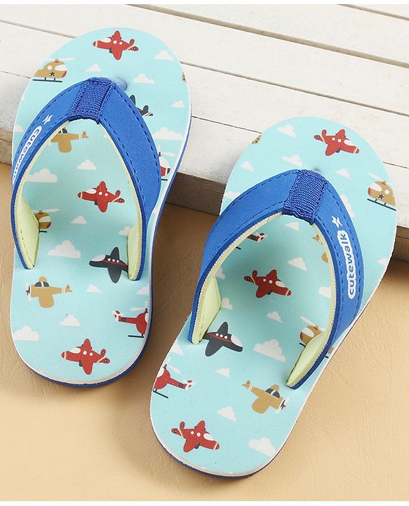 Cute Walk by Babyhug Slip On Aeroplane Printed Flip Flops - Blue