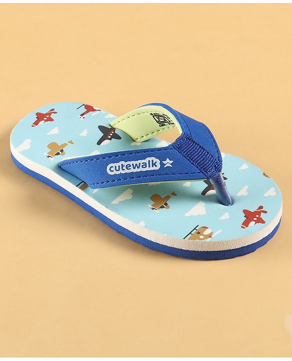 Cute Walk by Babyhug Slip On Aeroplane Printed Flip Flops - Blue