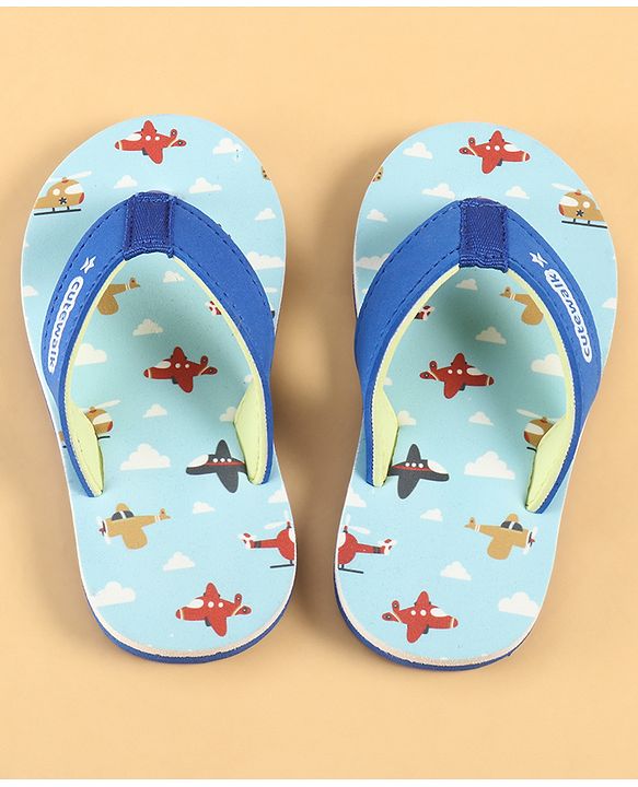 Cute Walk by Babyhug Slip On Aeroplane Printed Flip Flops - Blue