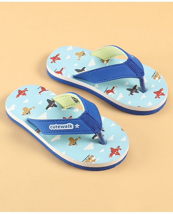 Cute Walk by Babyhug Slip On Aeroplane Printed Flip Flops - Blue