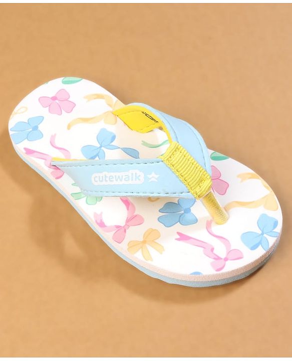 Cute Walk by Babyhug Flip Flops with Bow Print - Blue