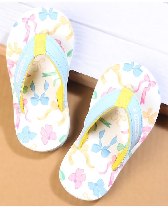 Cute Walk by Babyhug Flip Flops with Bow Print - Blue
