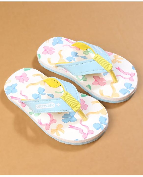 Cute Walk by Babyhug Flip Flops with Bow Print - Blue