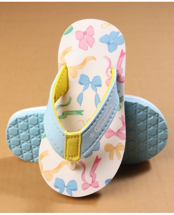 Cute Walk by Babyhug Flip Flops with Bow Print - Blue