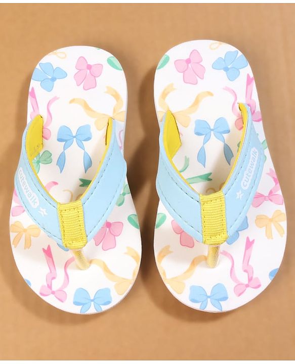 Cute Walk by Babyhug Flip Flops with Bow Print - Blue