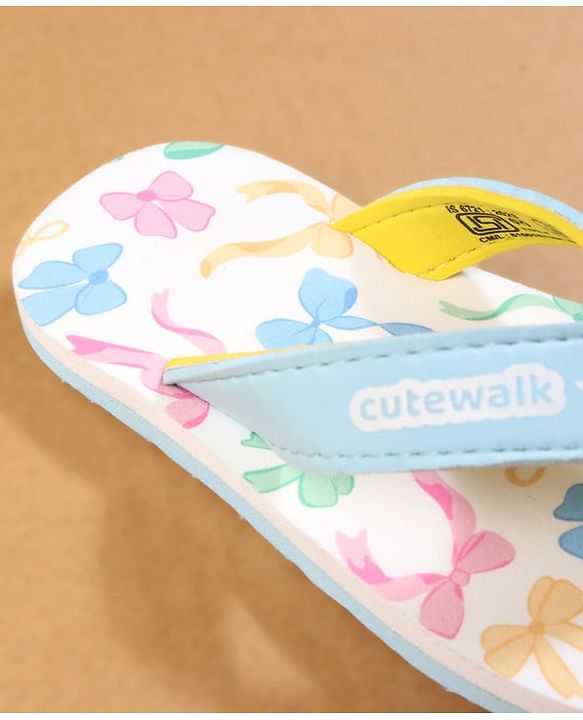 Cute Walk by Babyhug Flip Flops with Bow Print - Blue