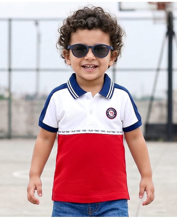 Babyhug Cotton Knit Polo T-Shirt With Graphics & 3D Badge - Multicolor