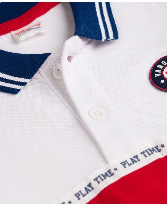 Babyhug Cotton Knit Polo T-Shirt With Graphics & 3D Badge - Multicolor