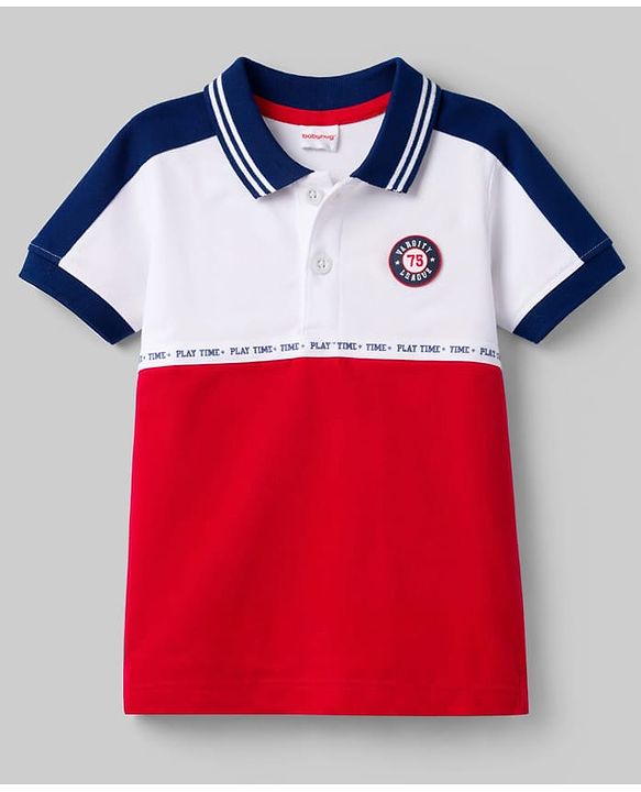 Babyhug Cotton Knit Polo T-Shirt With Graphics & 3D Badge - Multicolor