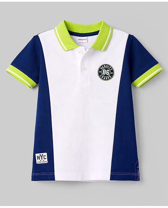 Babyhug Cotton Knit Polo T-Shirt With 3D Badge - Multicolor