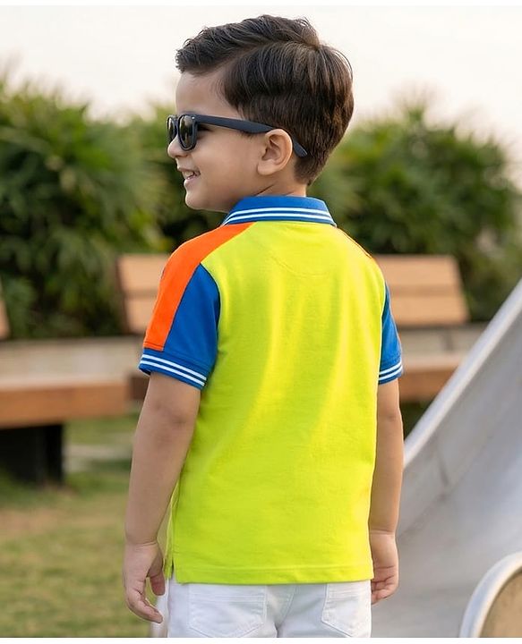 Babyhug Cotton Knit Striped Polo T-Shirt With Text Print - Multicolor