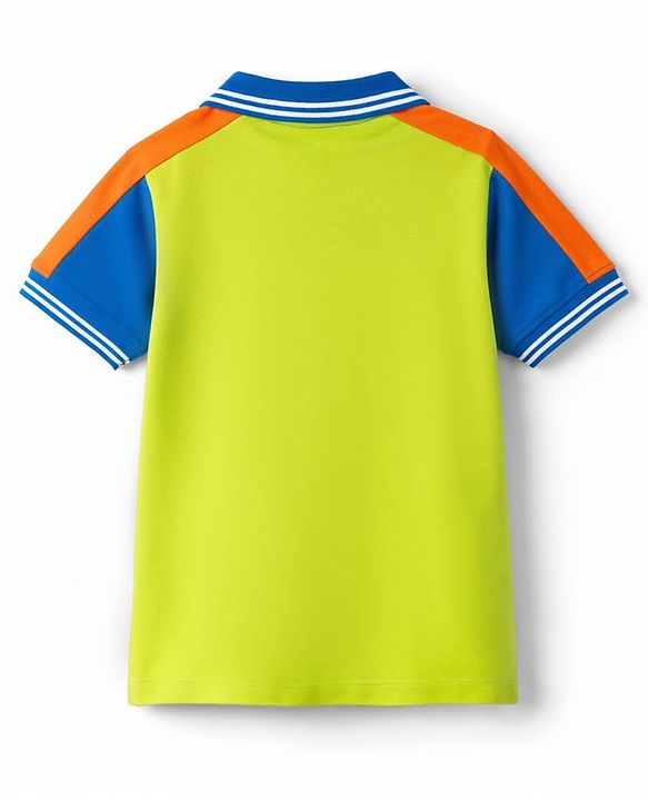 Babyhug Cotton Knit Striped Polo T-Shirt With Text Print - Multicolor
