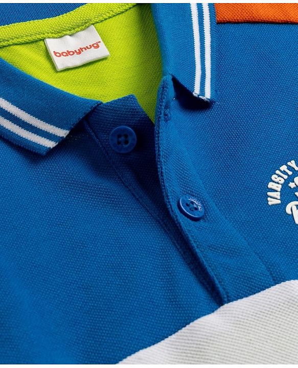 Babyhug Cotton Knit Striped Polo T-Shirt With Text Print - Multicolor