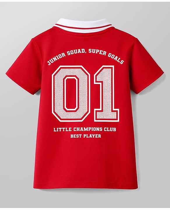 Babyhug Cotton Pique Polo T-Shirt Half Sleeves with Front and Back Print Multi Color 12-18 Months
