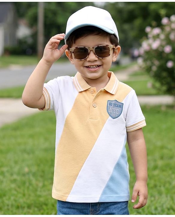 Babyhug Cotton Knit Polo T-Shirt with Badge Detailing Multi Color 6-9 Months
