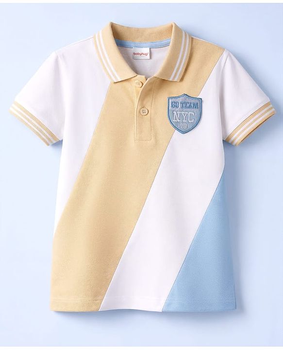 Babyhug Cotton Knit Polo T-Shirt with Badge Detailing Multi Color 6-9 Months