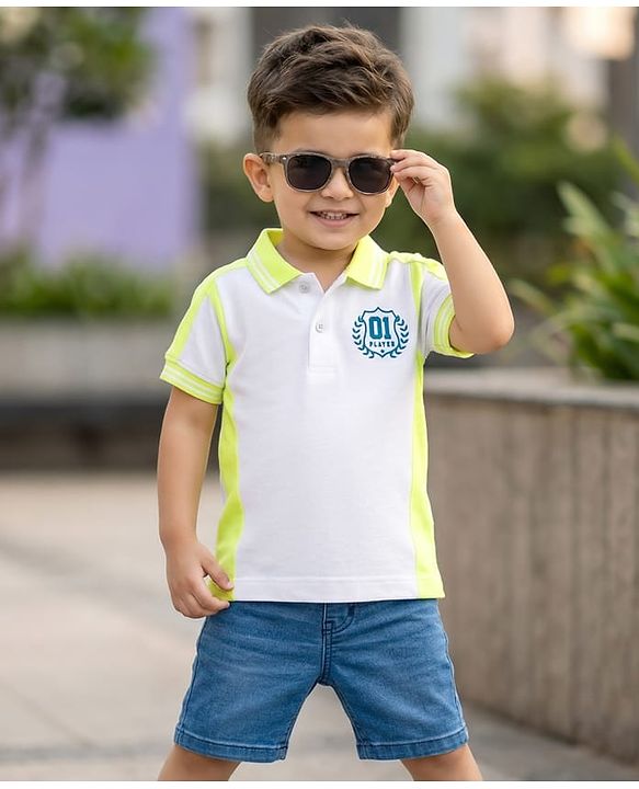 Babyhug Cotton Knit Half Sleeves Polo T-Shirt with HD Print - Multicolor