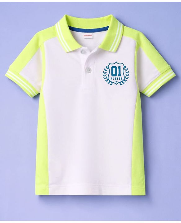 Babyhug Cotton Knit Half Sleeves Polo T-Shirt with HD Print - Multicolor