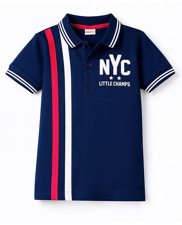 Babyhug Cotton Knit Polo T-Shirt With Text Print - Multicolor
