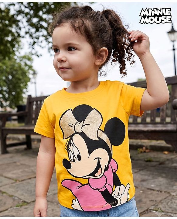 Babyhug Disney Cotton Single Jersey Knit T-Shirt with Half Sleeves and Minnie Mouse Print - Orange