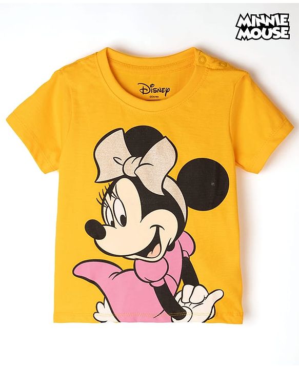 Babyhug Disney Cotton Single Jersey Knit T-Shirt with Half Sleeves and Minnie Mouse Print - Orange