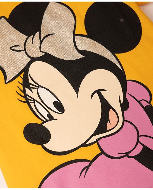 Babyhug Disney Cotton Single Jersey Knit T-Shirt with Half Sleeves and Minnie Mouse Print - Orange