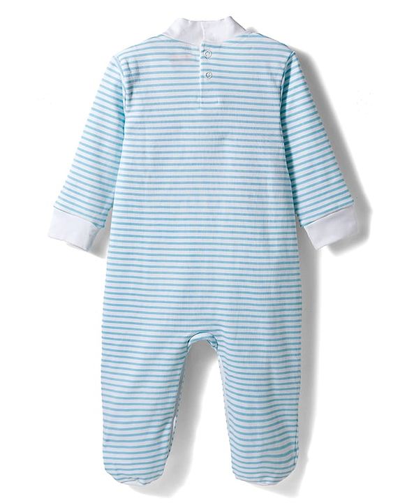 Babyhug Cotton Knit Full Sleeves Footed Sleepsuit With Animal Patch - Blue