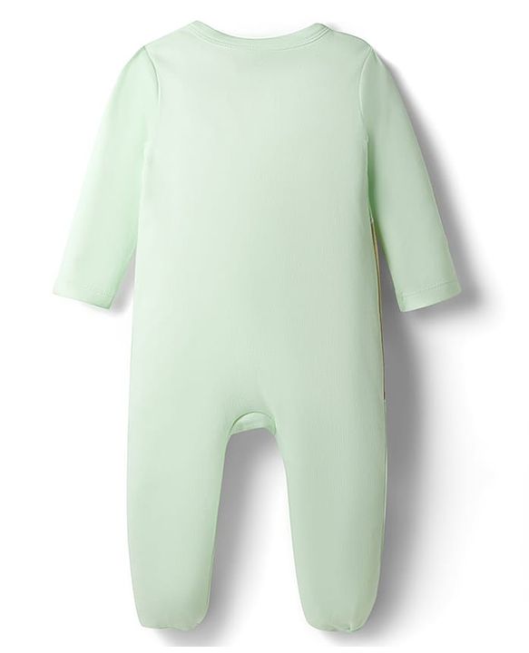 Babyhug Cotton Knit Full Sleeves Dino Embroidered Sleepsuit - Light Green