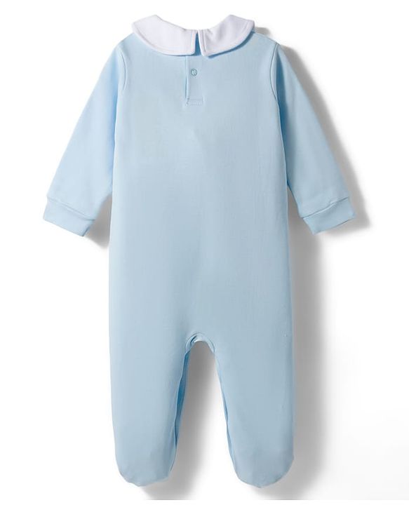Babyhug Cotton Knit Full Sleeves Footed Sleepsuit With Animal Embroidery - Blue