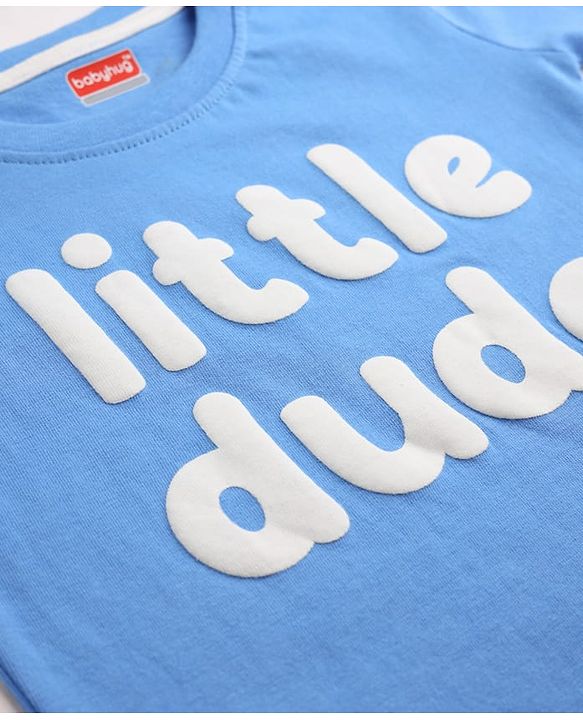 Kookie Kids Single Jersey Knit Half Sleeves T-Shirt & Shorts Set with Little Dude Print - Blue