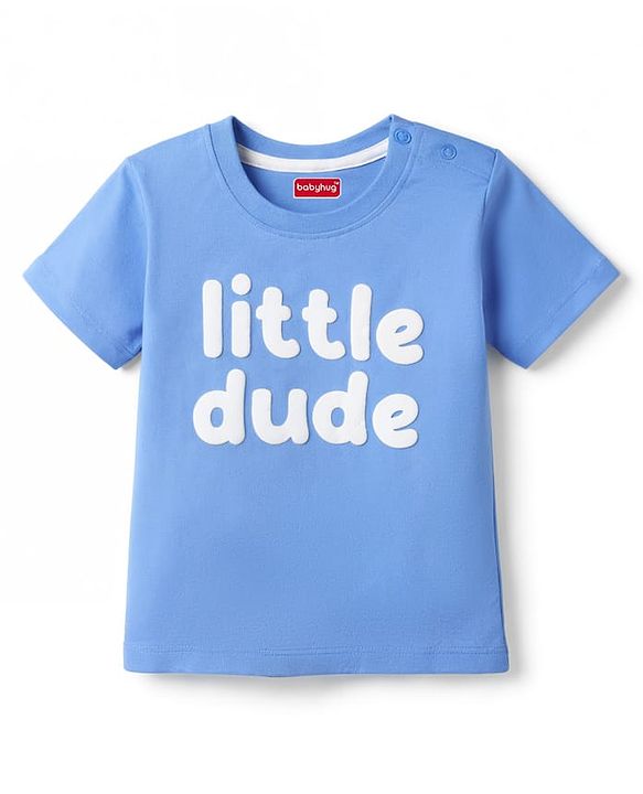Kookie Kids Single Jersey Knit Half Sleeves T-Shirt & Shorts Set with Little Dude Print - Blue